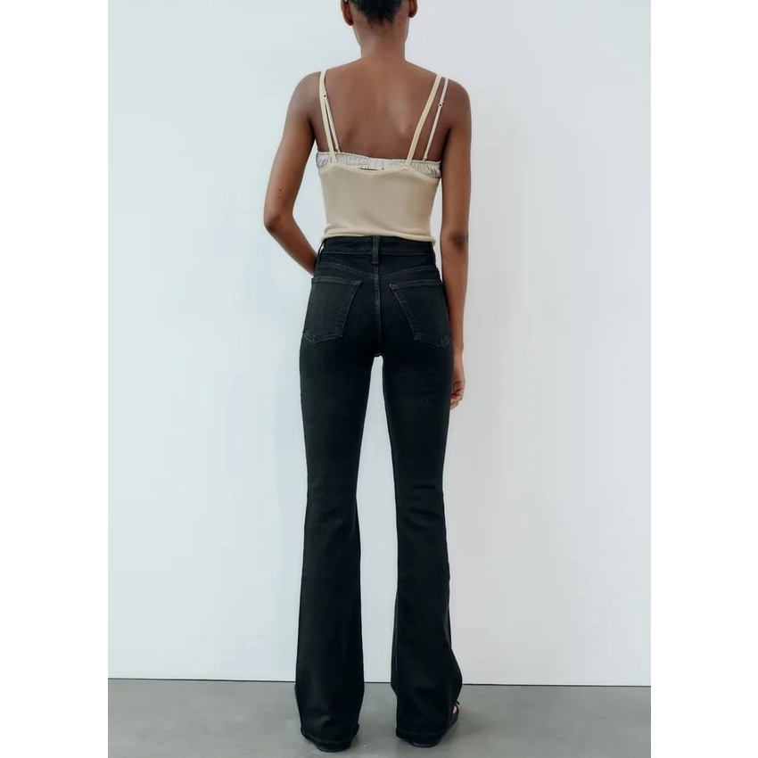 Zara Quần jeans Ống Loe Lưng Cao Thời Trang Mùa Thu Dành Cho Nữ 0541243
