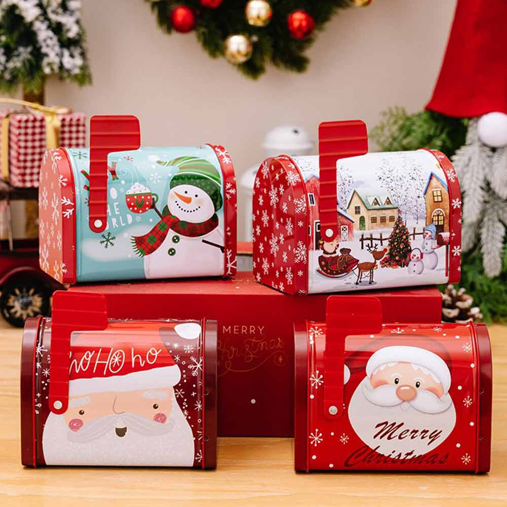 Christmas Tin Box Create Brilliant Color Celebration Gift Tin Box Festive Christmas Mailbox-shaped Ornament Box Xmas Decor
