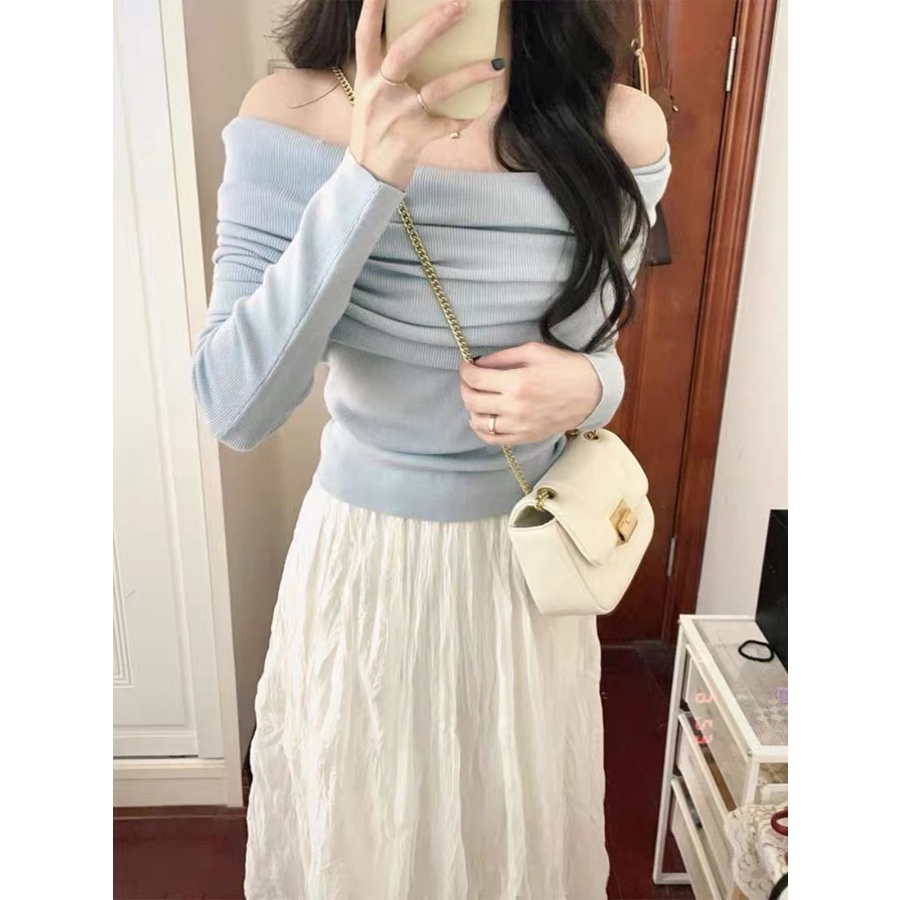 Áo Thun Đan Len Tay Dài Màu Trơn Thời Trang 2023 Cho Nữ