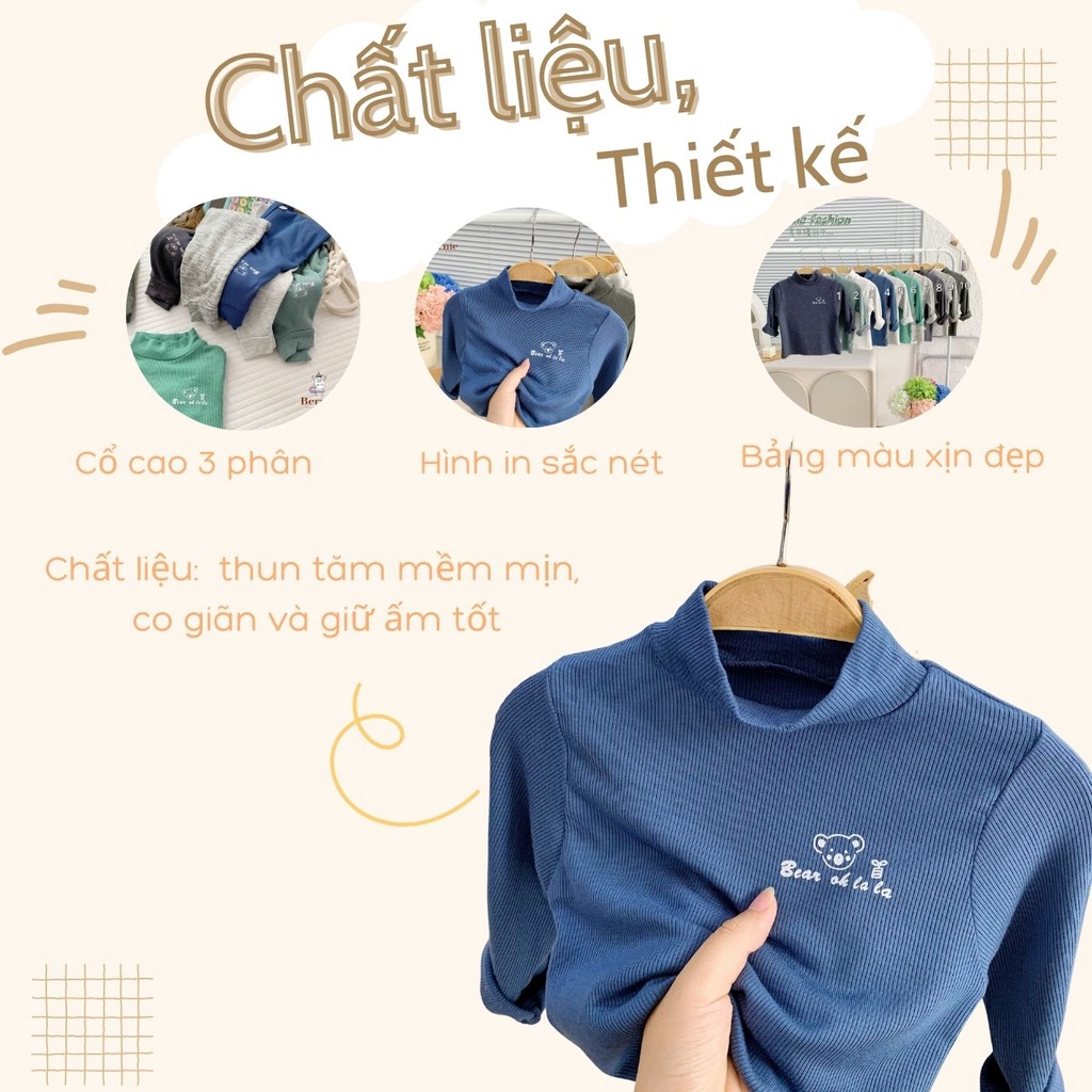Áo phông cố lọ cao 3 phân dài tay basic unisex cho bé trai bé gái thun cotton tăm 1 đến 7 tuổi BERNIE kids