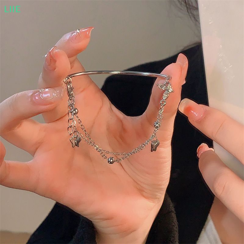 Vòng Tay Nhiều Lớp Màu Bạc zircon Hình Bướm Thời Trang Nữ