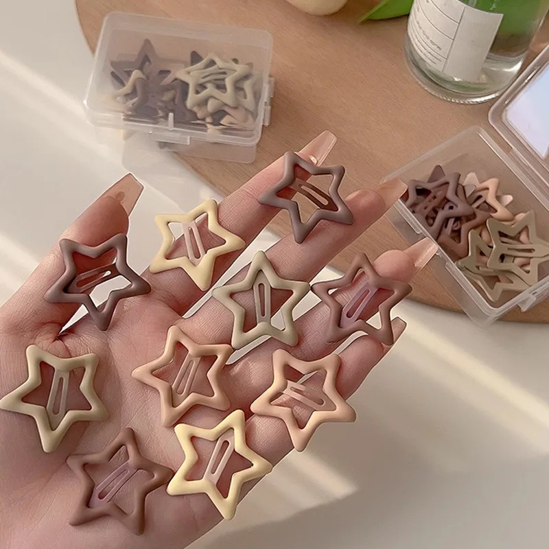 Kẹp Tóc Đơn Giản Dễ Thương / Kẹp Tóc Hình Ngôi Sao Màu Cà Phê / Màu Be y2k Kim Loại bb / Ngọt Ngào Thời Trang Nữ