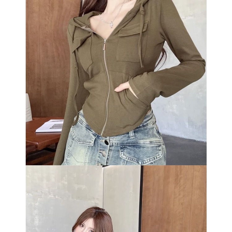 Áo Khoác Có Nón Phối Khóa Kéo Thời Trang Hàn Quốc