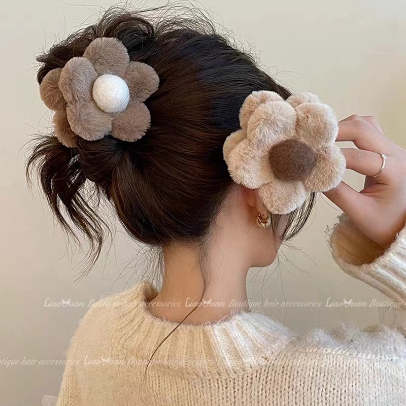 Kẹp Tóc Hình Hoa / Cá Mập Phủ Lông Phong Cách Hàn Quốc Dễ Thương Thời Trang Cho Bé Gái