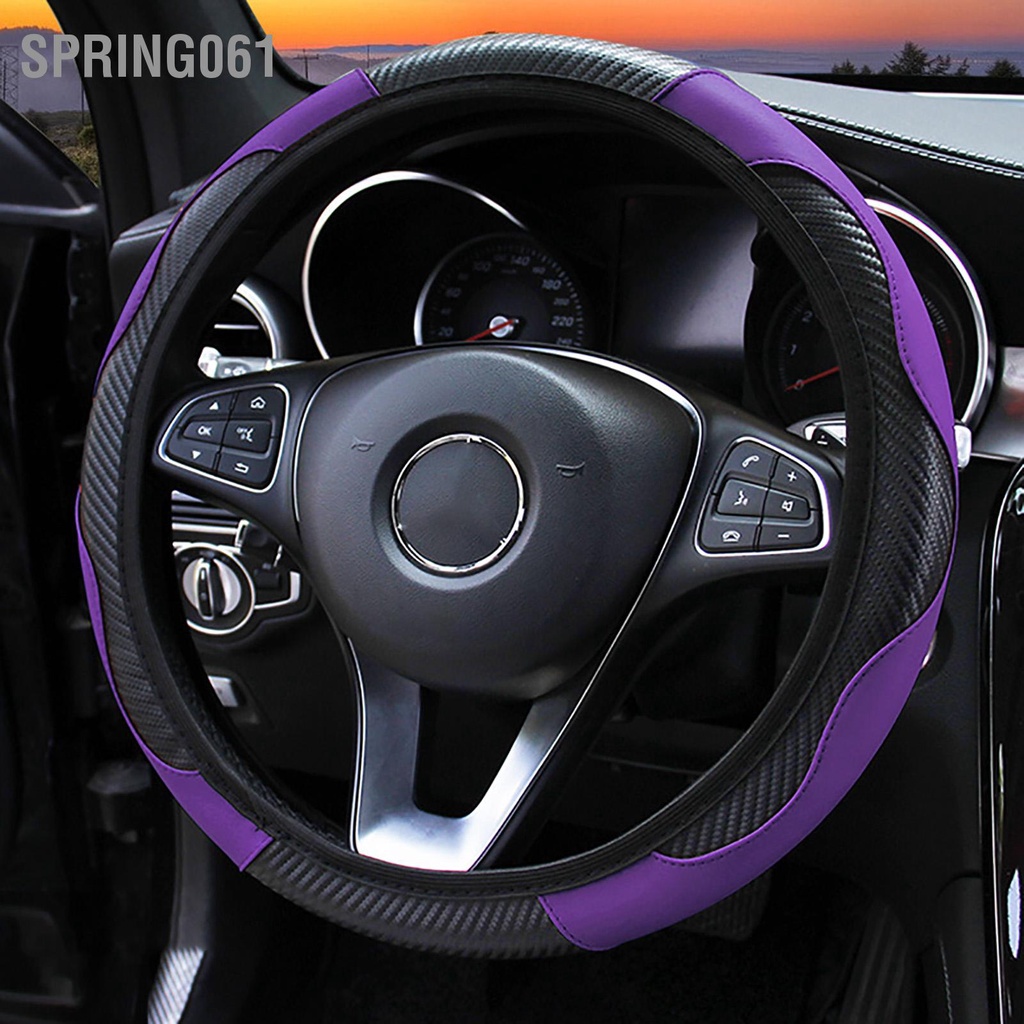 38CM Bọc Vô Lăng Sợi Carbon Phong Cách Tay Cầm Co Giãn Chống Trượt Cho Ô Tô
