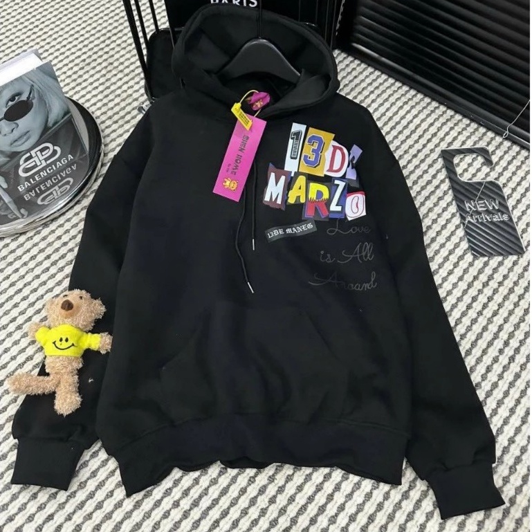 Áo Hoodie 13D Đính Tay Gấu ❤ Áo Nỉ 2 Lớp Dày Dặn Dáng Rộng Nam Nữ NVA704