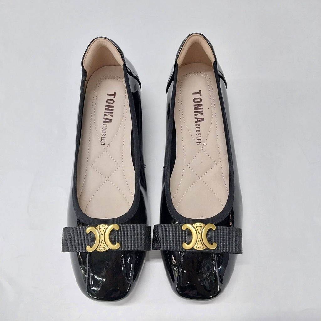 Giày TONIKA da dê phủ bóng, mũi tròn, họa tiết mũi, gót tròn 2m