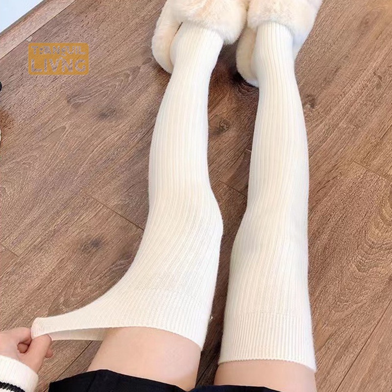 1 Đôi Tất Dày Giữ Ấm Mùa Đông Mềm Mại Màu Trơn Cho Nữ