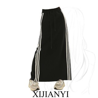 Fxdazi chân váy dài dáng rộng xẻ tà màu đen thời trang thu đông cho nữ