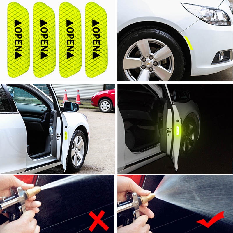 Bộ 4 Băng Keo Dán Phản Quang Cảnh Báo An Toàn Cho Cửa Xe Hơi