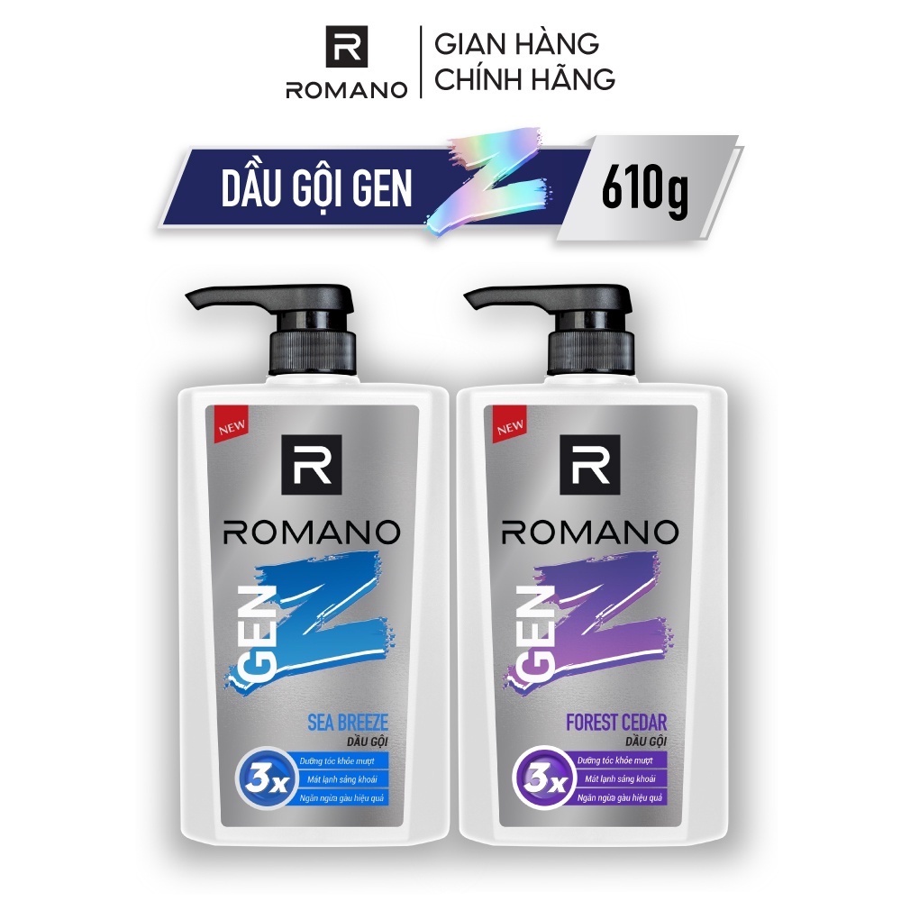 Dầu gội Romano Gen Z Hương Sea Breeze/ Forest Cedar 610g/ chai - 2 mùi hương có sẵn