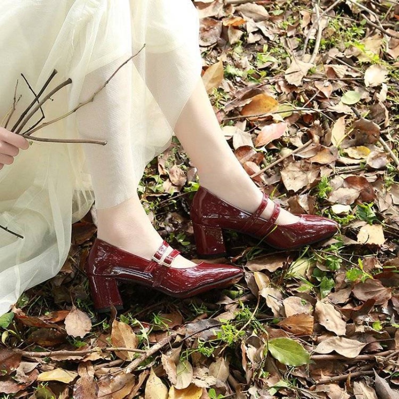 Giày mary jane Đế Cao BằNg Da Bóng Phong CáCh Cổ ĐiểN Có KhóA CàI Cho Nữ