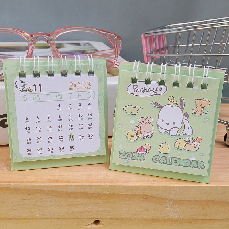 SANRIO Popochacco kuromi cinnamoroll / Lịch Để Bàn 2024 mini Dễ Thương Nhỏ Gọn Trang Trí Văn Phòng / Trường Học