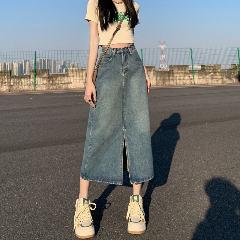 Chân Váy denim Lưng Cao Thời Trang Cho Nữ
