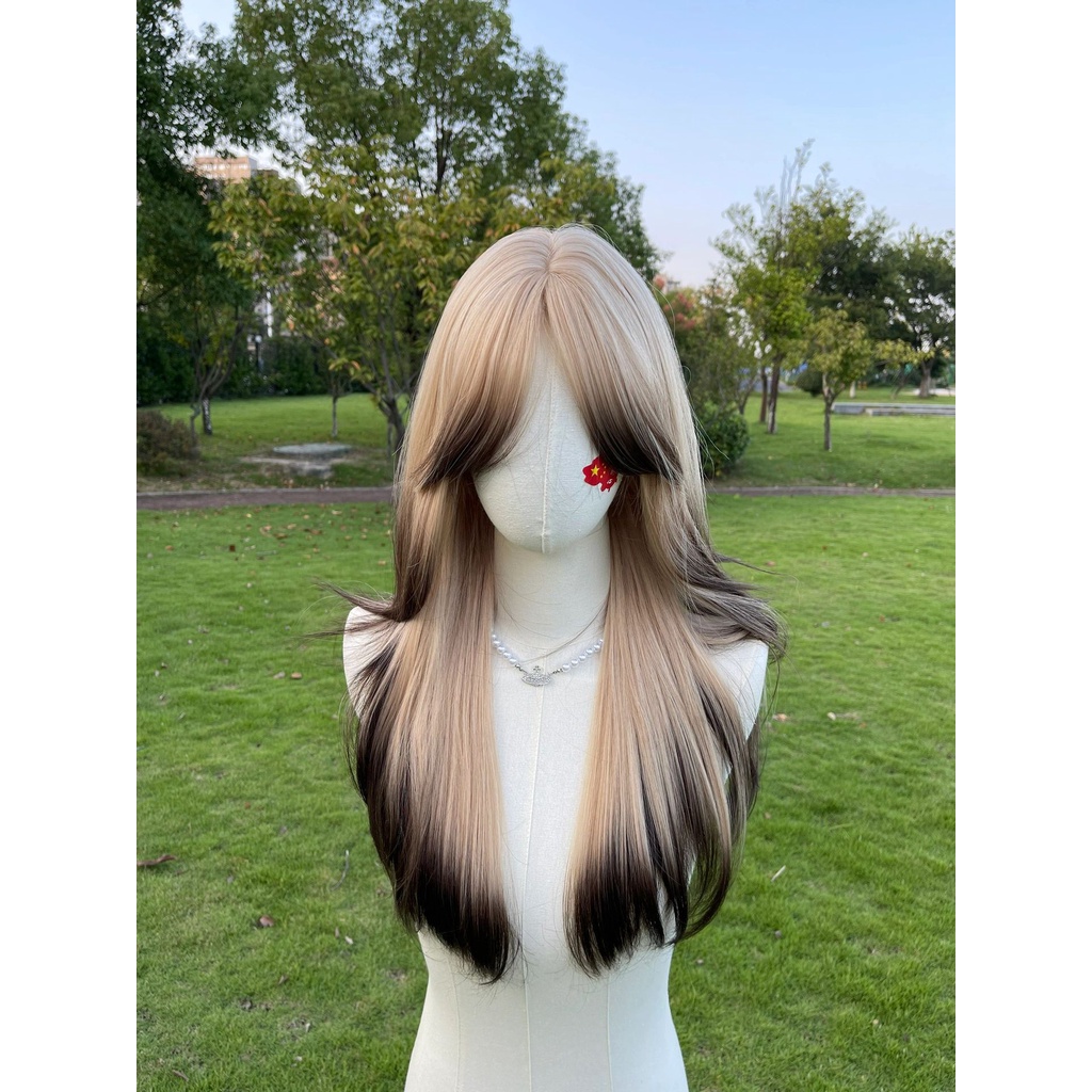 Bộ Tóc Giả Dài Nhuộm Màu Vàng Đen Phong Cách paris Âu Mỹ Cho Nữ