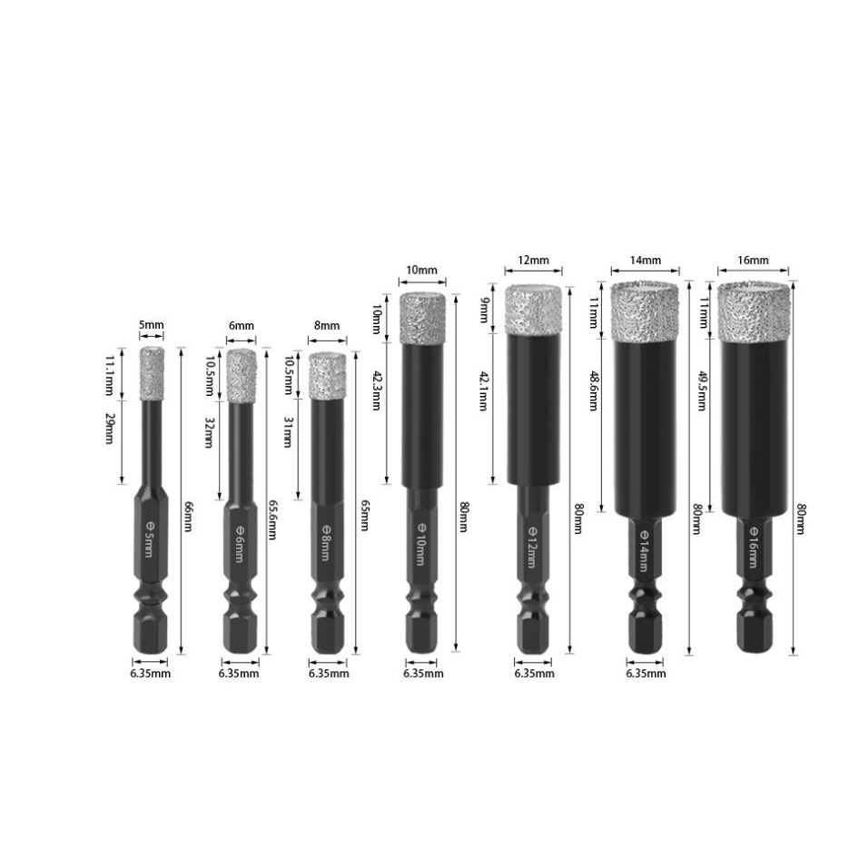 Mũi khoan kính,gạch men,đá hoa,thủy tinh đa năng chuôi lục giác Mũi khoan đa năng phủ kim cương chuyên khoan lỗ gạch men