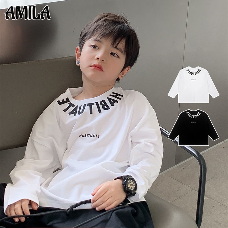 Amila Áo Thun cotton Dài Tay Phong Cách Hàn Quốc Cho Bé Trai