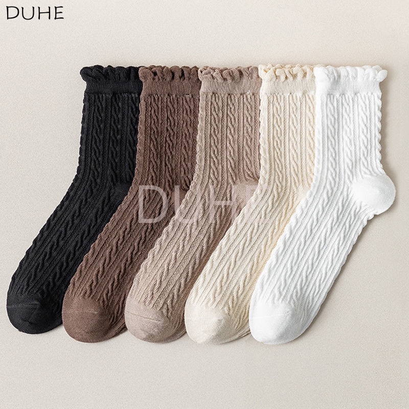 1-5 Cặp Vớ Bong Bóng JK Nhật Bản Vớ Cotton Chất Lượng Cao Vớ Bong Bóng Ren Màu Trơn Kiểu Ins Vớ Học 