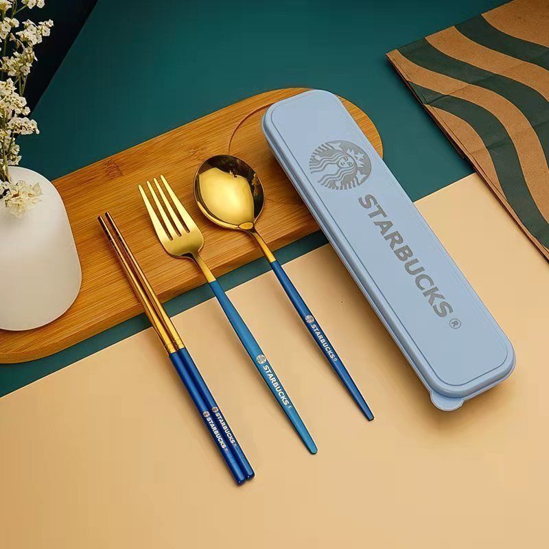 Bộ đồ ăn cầm tay bằng thép không gỉ Thìa, nĩa, đũa Đũa bằng thép không gỉ Thìa thép không gỉ Nĩa tráng miệng Bộ đồ ăn