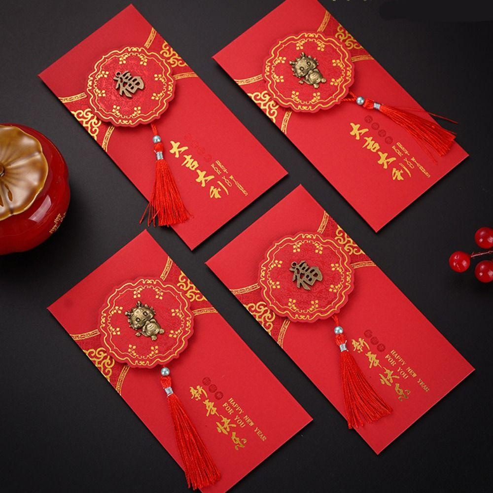 Mmluck Set 2 Bao Lì Xì Đỏ May Mắn Phong Cách Trung Hoa Hoạt Hình May Mắn Có Tua Rua Dày Dặn May Mắn Cho Năm Mới