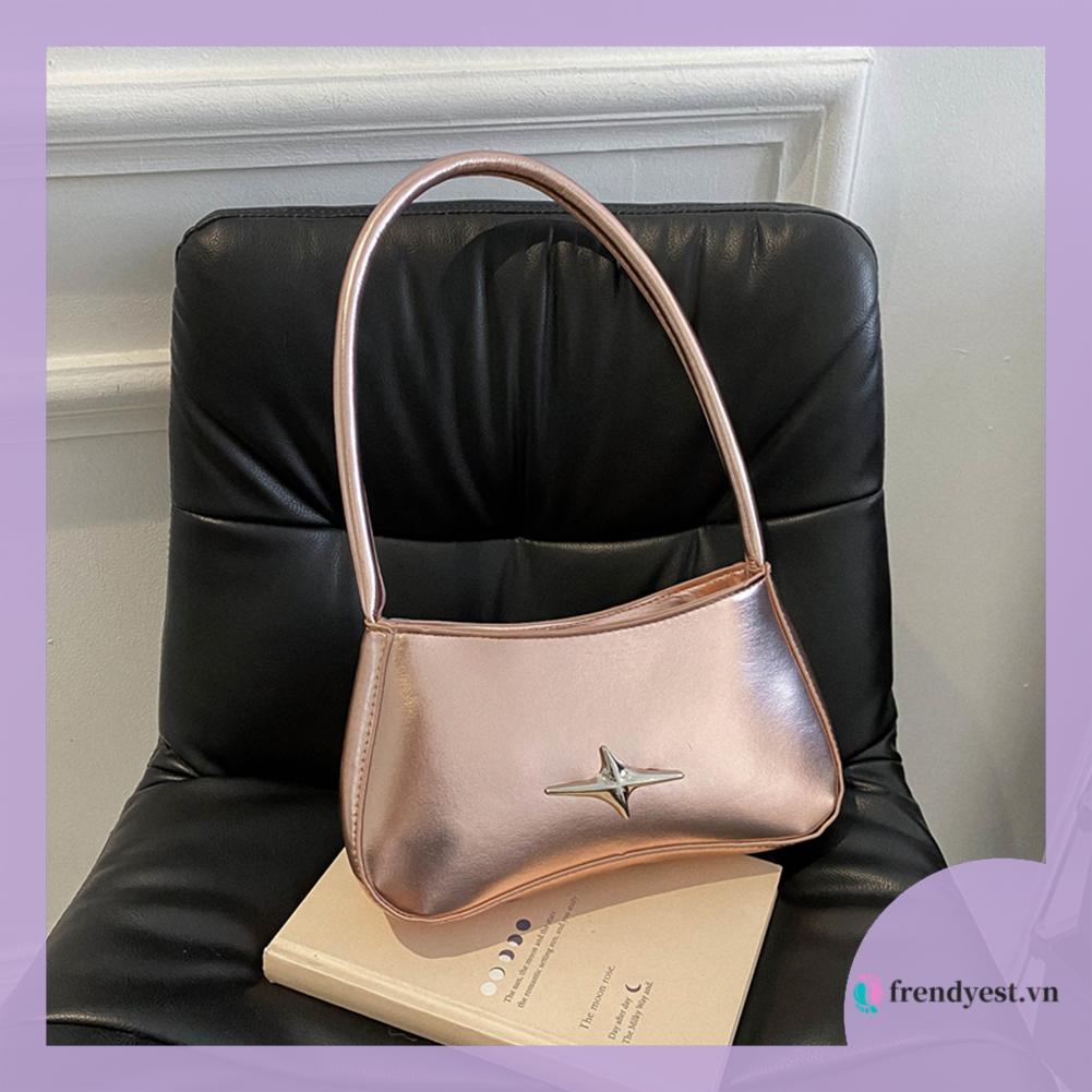 Túi Xách Đeo Vai Màu Trơn Dây Kéo Hình Ngôi Sao Dưới Cánh Tay Thời Trang Thường Ngày Cho Nữ