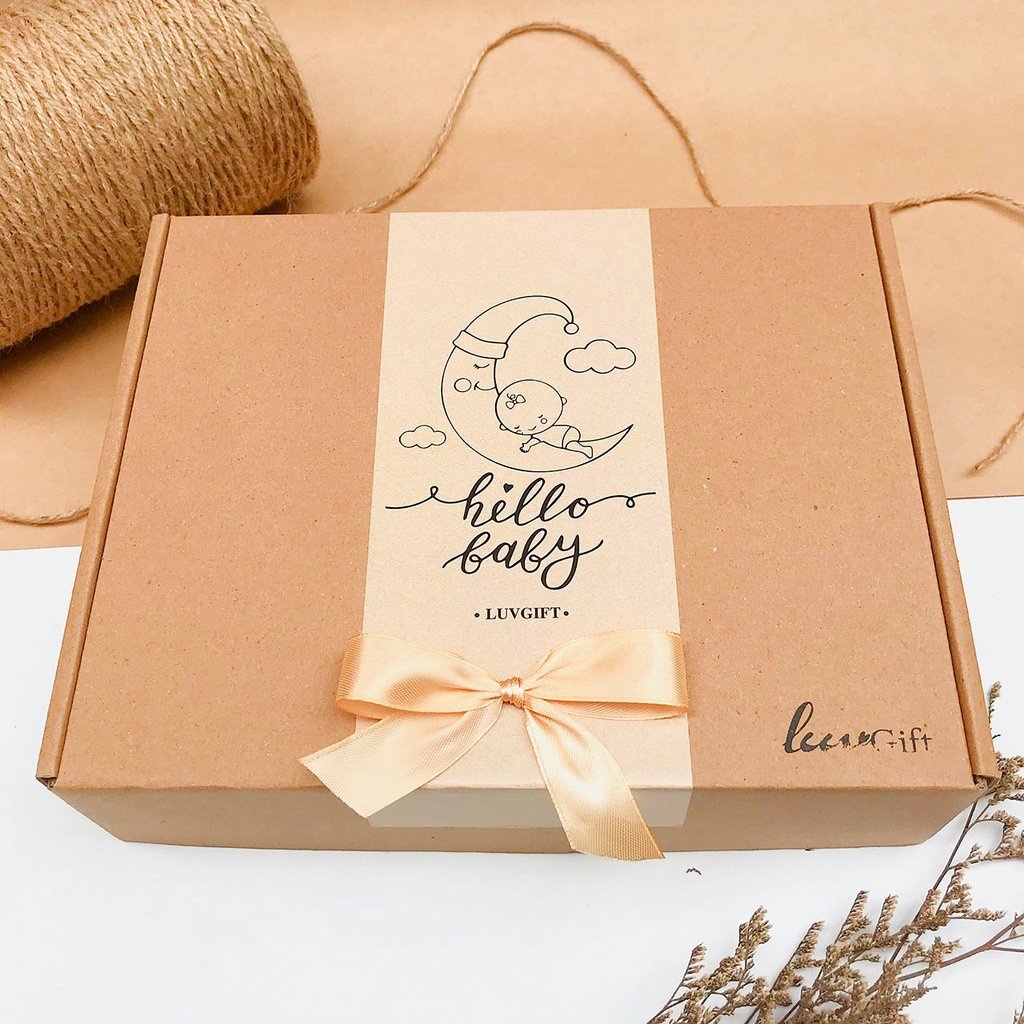 Combo Hộp đựng quà kiểu kraft thiết kế kèm túi quà, kèm giấy rơm trang trí hộp quà