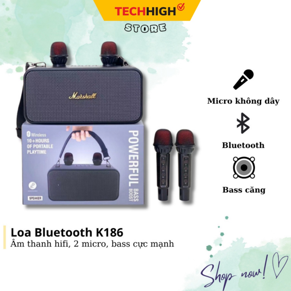 Loa bluetooth karaoke K183/K186 kèm 2 micro không dây xách tay công xuất 20W âm thanh trầm ấm bass căng- Linkeetech