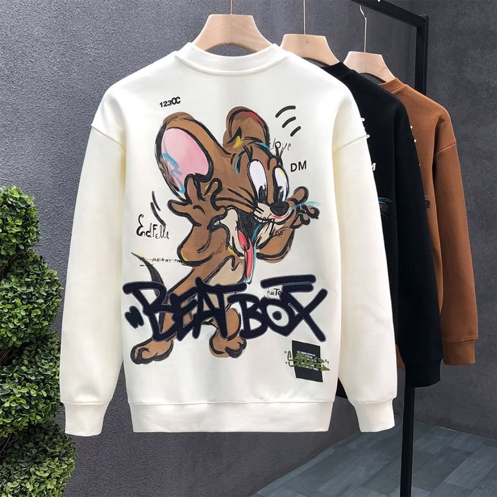 Hanlu Áo Nỉ Thêu Hình Mèo Và Chuột Đơn Giản Thời Trang Thường Ngày Cho Nam