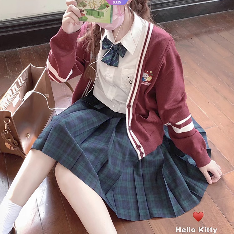 Áo Khoác cardigan Dệt Kim Dáng Rộng Cổ Chữ v Thêu Hoạt Hình my melody hello kitty cinnamoroll kuromi purin purin Dễ Phối Đồ Xuân Thu Cho Nữ