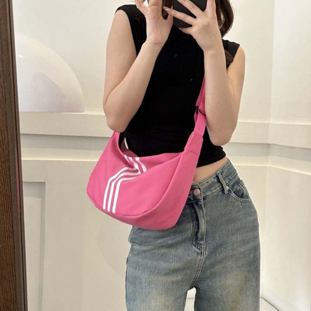 Shanhai Túi Đeo Chéo nylon Màu Trơn Họa Tiết Kẻ Sọc Đơn Giản
