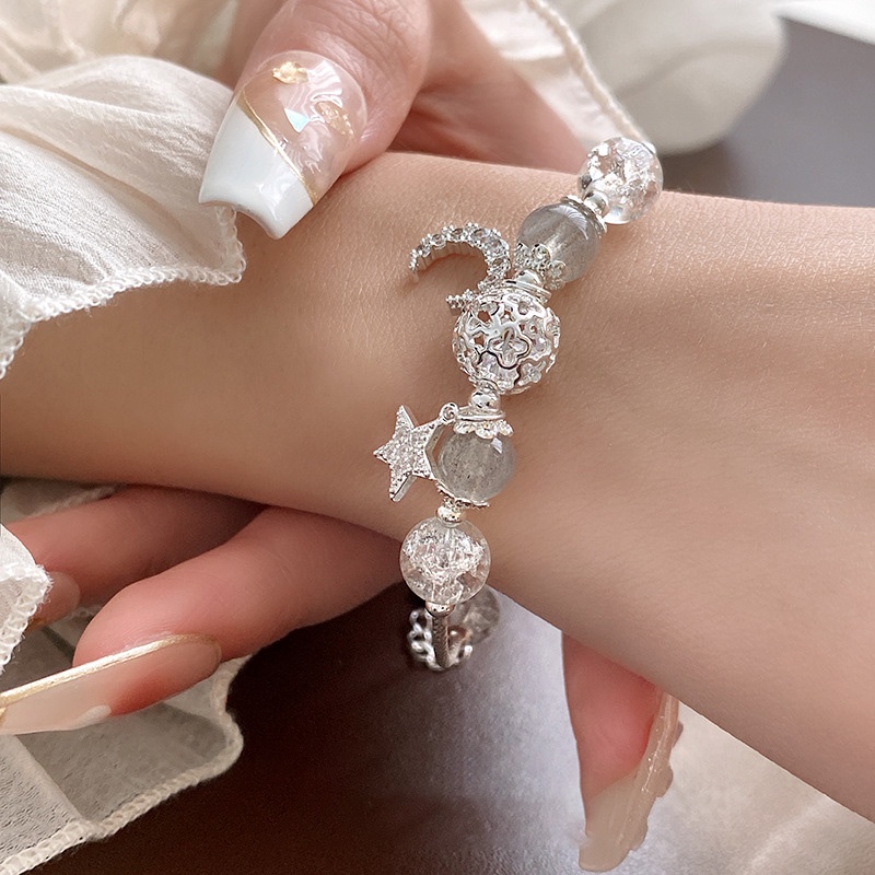 Vòng Tay Hình Trăng Sao Đính Đá Sang Trọng Phong Cách Hàn Quốc