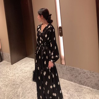 Mới Đầm Nữ Tay Dài Cổ Chữ v In Hoa Phong Cách hong kong