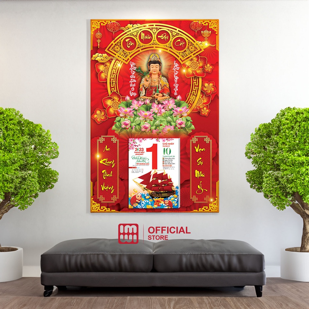 Lịch gỗ Phật giáo Quan Âm Bồ Tát 40x60cm LGV23M06