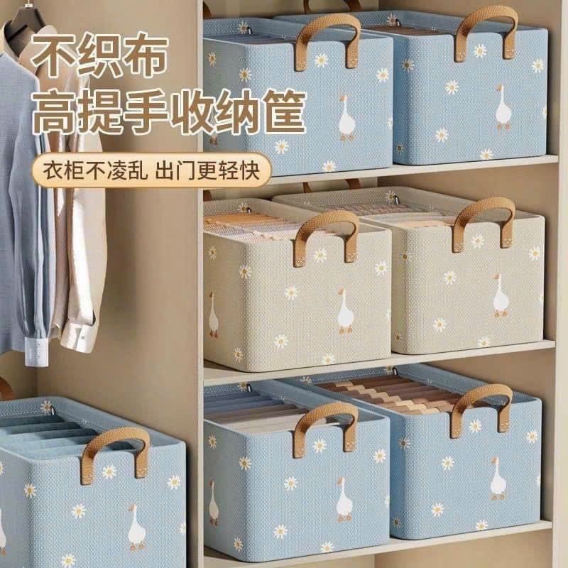 Hộp đựng quần áo ngăn nắp 2 màu họa tiết con hạc thiết kế khung sắt cứng cáp giữ form