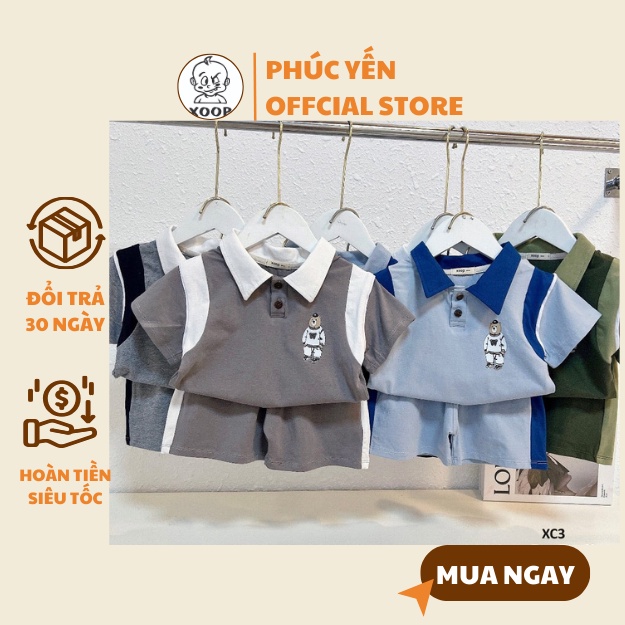 Đồ Mặc Bộ cộc tay XOOP cotton 4 chiều tay cổ đức 2 cúc in họa tiết gấu cho bé  XC3,  Shop Phúc Yến