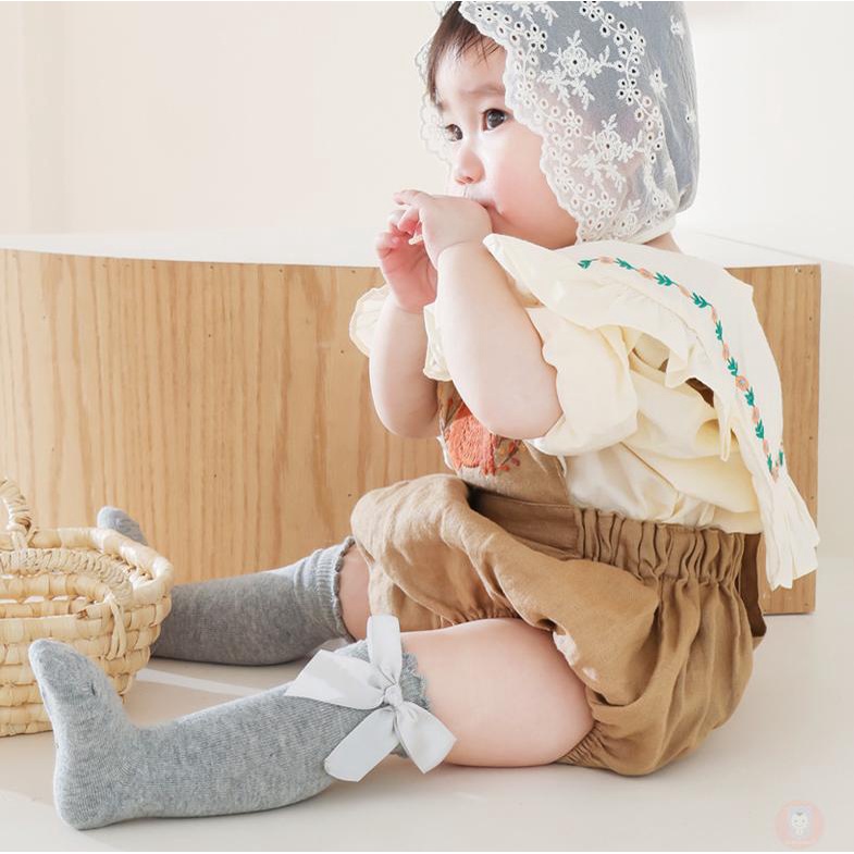 Vớ cotton Cao Đến Đầu Gối Màu Trơn Đính Nơ To Dễ Thương Dành Cho Bé Gái laa6-baby