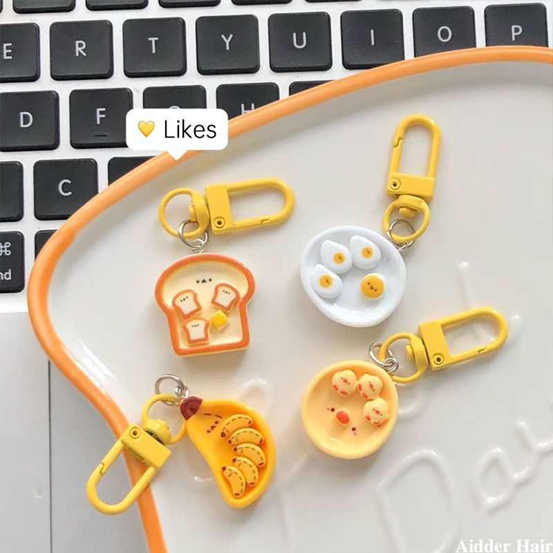 🍬🍬Móc Khóa Trang Trí Ba Lô / Túi Xách Hình Bánh Mì Trứng / Chuối Hoạt Hình Sáng Tạo Dễ Thương