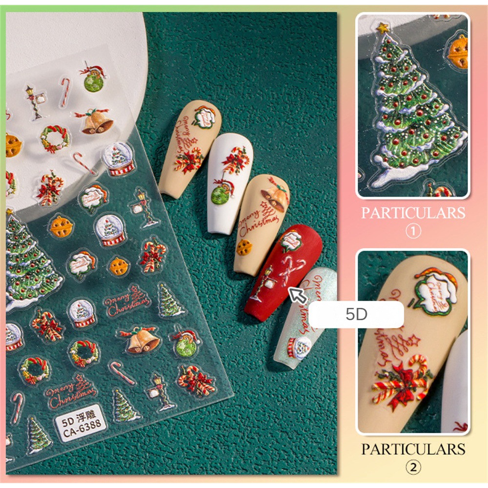 ♕ Nail Art Giáng sinh 5d Relief Nail Sticker Gingerbread Man Nai sừng tấm Nơ Thỏ Dán Tiệc Lễ hội Trang trí móng tay Công cụ làm móng tay cho tiệm nail NỘI THẤT