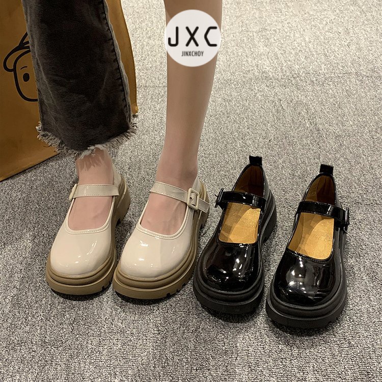 JINxCHOYGiày Búp Bê Da PU Mũi Tròn Phong Cách Retro Cho Nữ