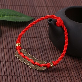 Vòng tay dây đỏ bện phối mặt đồng xu hoàng đế
