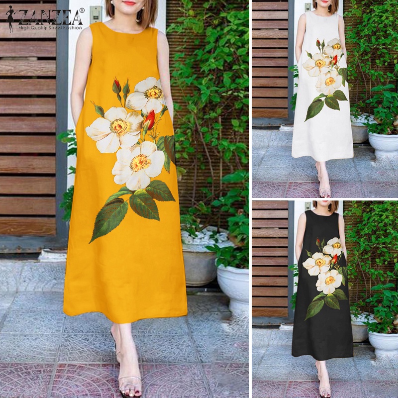 Zanzea Đầm Nữ Cộc Tay Cổ Tròn Thời Trang Hàn