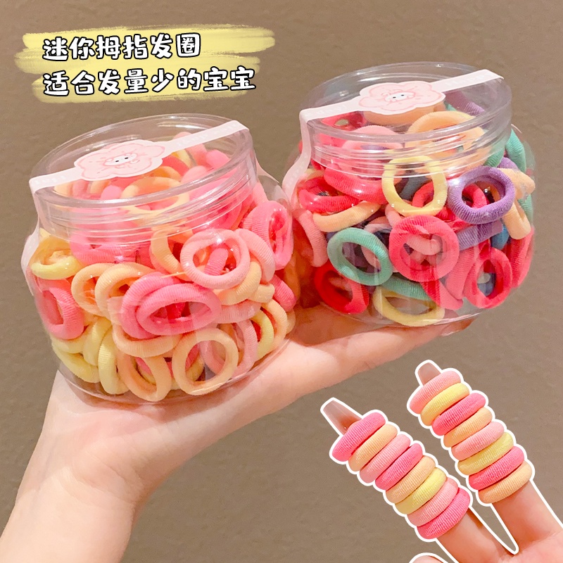 Set 100 Dây Buộc Tóc Cao Su Co Giãn Nhiều Màu Dễ Thương Phong Cách Hàn Quốc Cho Bé Gái