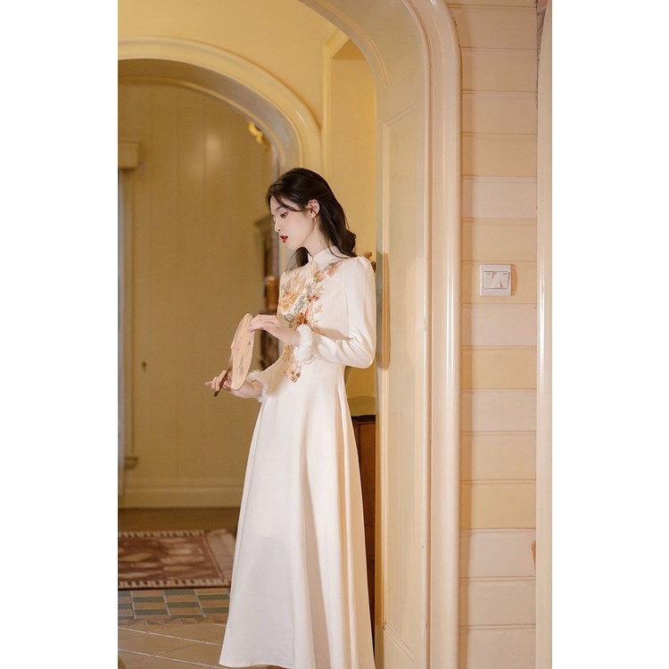 Đầm Sườn Xám Trung Hoa Mỏng Kiểu Mới Mùa Đông Cho Nữ