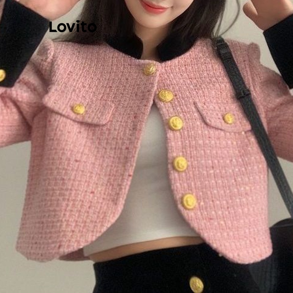 Lovito Áo blazer trơn màu trơn thông thường cho nữ LNA29426 (Hồng)