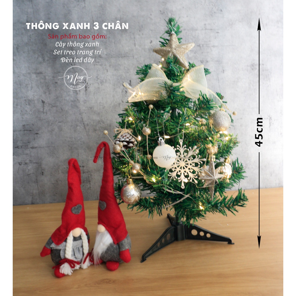 Cây Thông để bàn trang trí Có đèn và phụ kiện Noel 2023