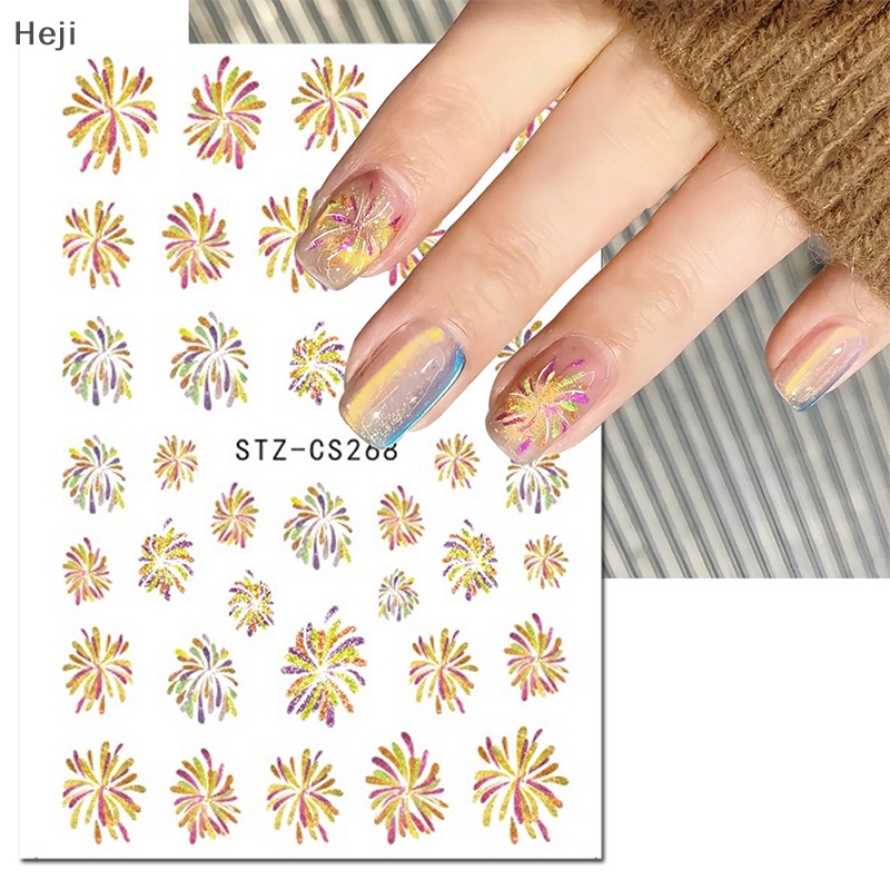 Heji Miếng Dán Trang Trí Móng Tay Hình Hoa Lá Lấp Lánh Nhiều Màu Sắc vn