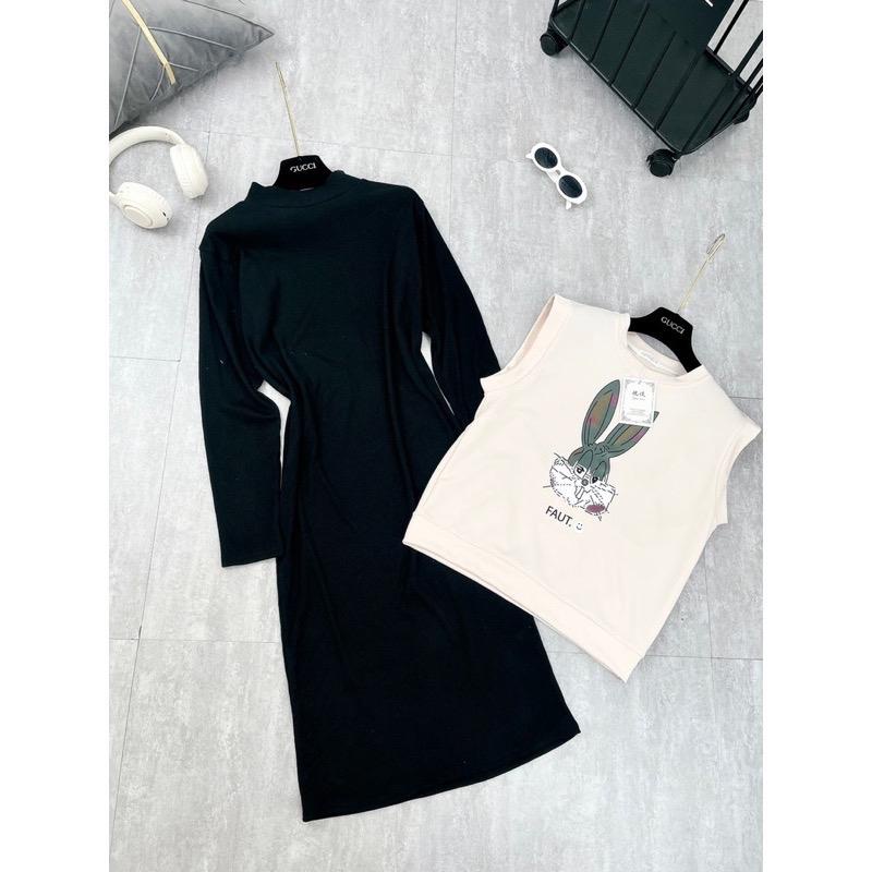 Set váy  bầu len thun + gile giữ nhiệt trẻ trung năng động hottrend thu đông mới