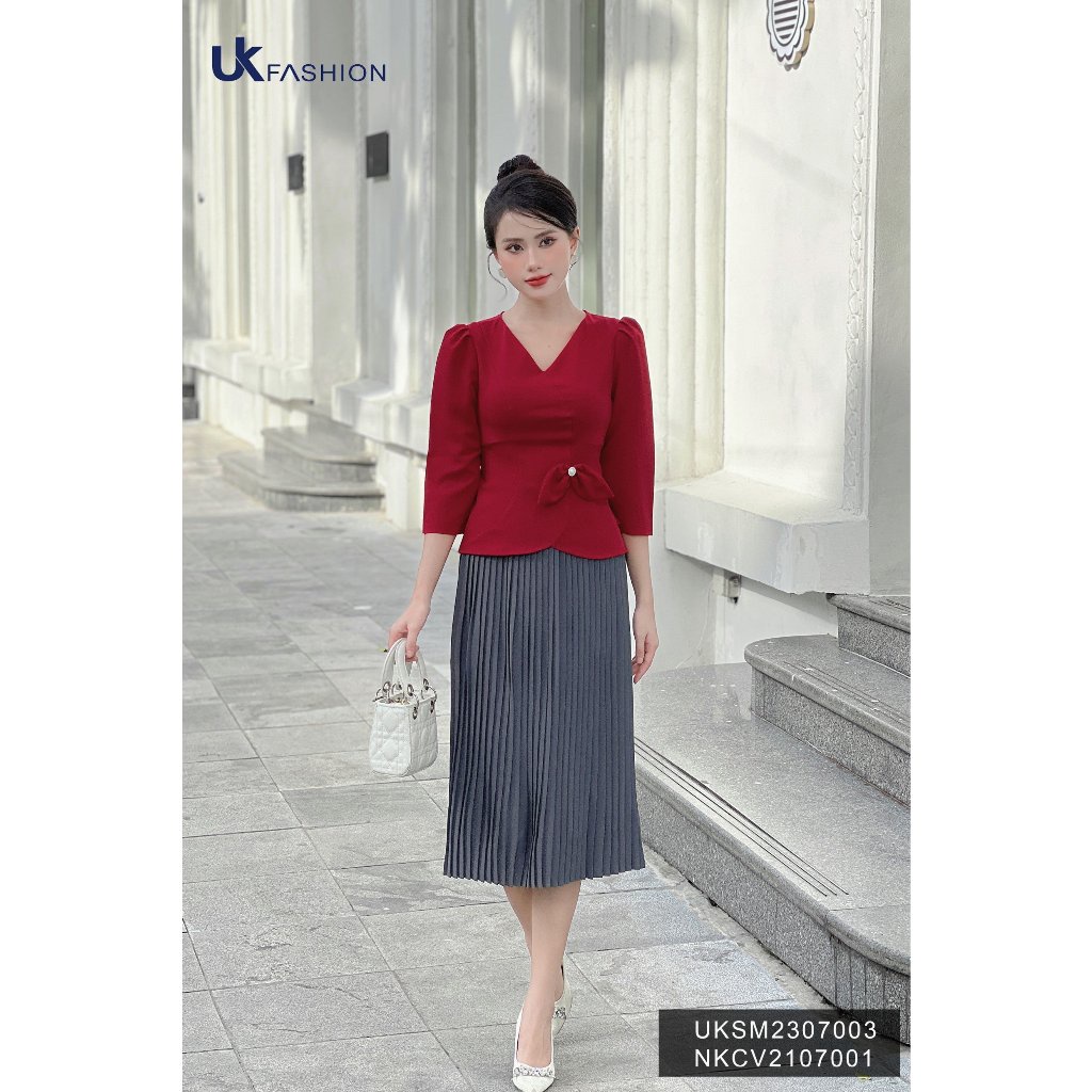 Sơ mi cổ tim eo NK Fashion Kiểu Dáng Điệu Đà Trẻ Trung, Chất Vải Nhập Hàn Cao Cấp dành cho Quý cô công sở  UKSM2307003