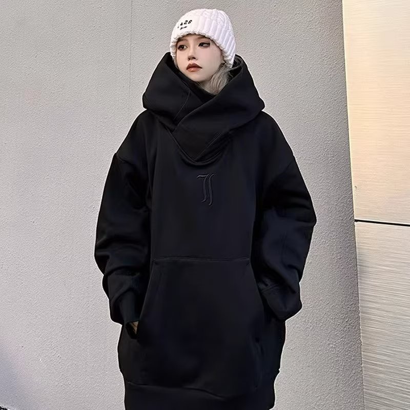 Đen Áo Khoác Hoodie Cổ Lọ Thời Trang Xuân Thu Cho Nam