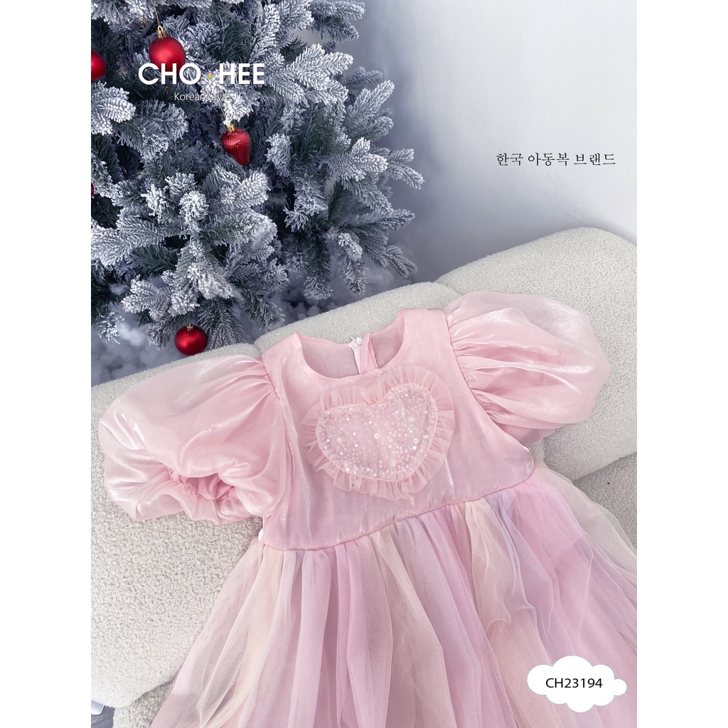 Váy công chúa  voan hồng trái tim kèm bờm nơ